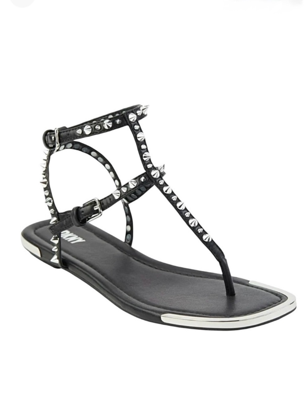 Dkny Black Studded Gladiator T-Strap Sandals